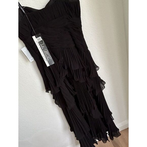 NWT Dalia MacPhee Dress 6 Black Formal Ruffle Strapless Tiered gown Nordstrom - Picture 4 of 12
